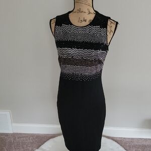 Carmen Marc Valvo Black and Silver Sheath Mini Dress